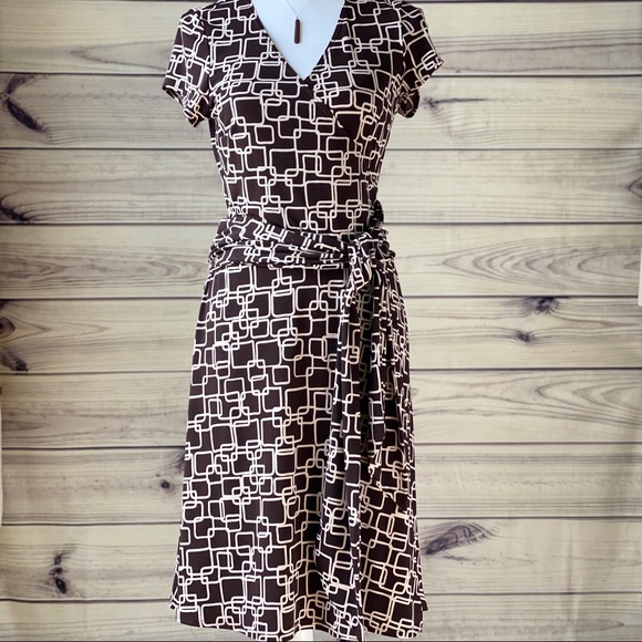 AGB Dresses & Skirts - AGB Dress l Faux Wrap Dress - Printed Brown (6-8)